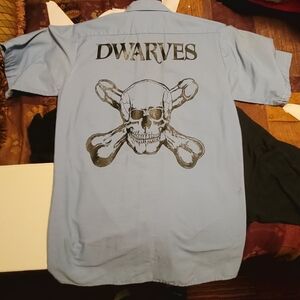 Dickies Light Blue Short-Sleeve Work Shirt with Black Skull Graphic